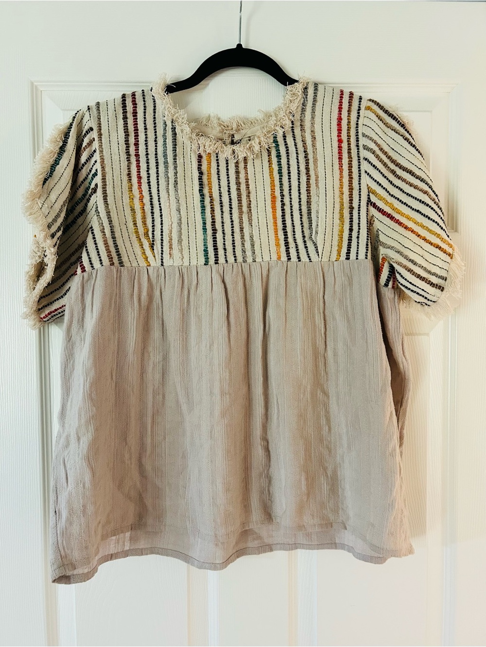 Altar'd State Multicolor Striped Puff Sleeve Top